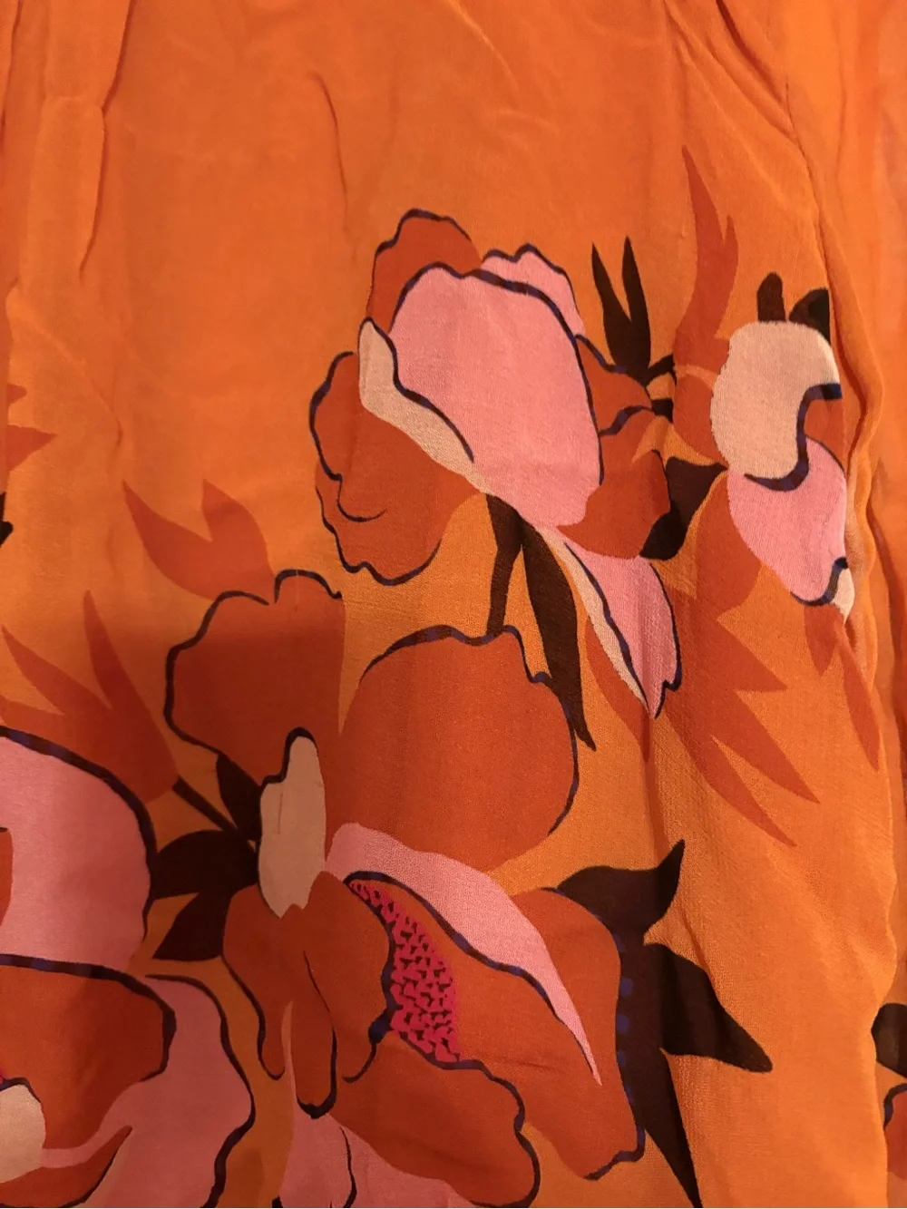 NWT FARN Rio for Anthro Puff Sleeve Blouse Orange Peony XL Blouse Tie Neck